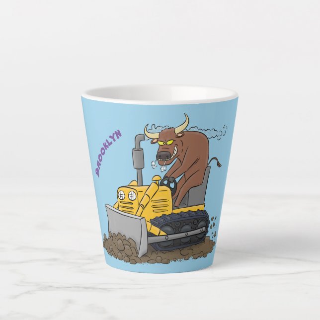 Funny Bulldozer Driving Cartoon Milchtasse (Vorderseite)