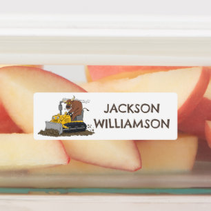 Funny Bulldozer Driving Cartoon personalisiert Etiketten