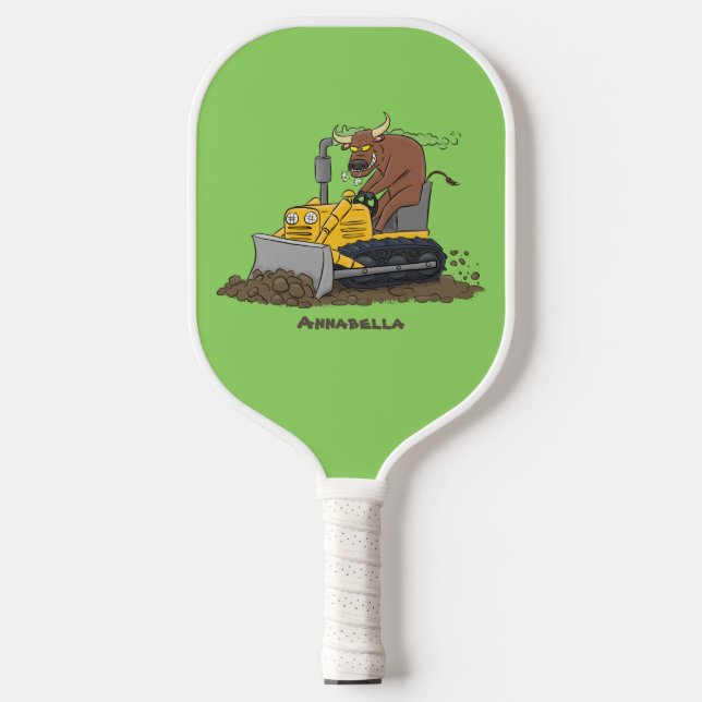 Funny Bulldozer Driving Cartoon Pickleball Schläger (Vorderseite)