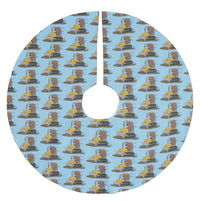 Funny Bulldozer Driving Cartoon Polyester Weihnachtsbaumdecke (Vorderseite)