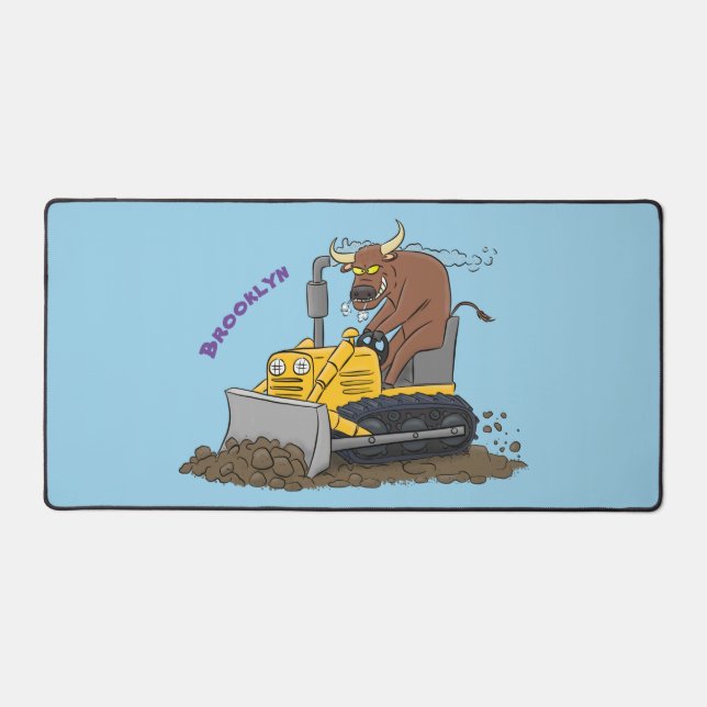 Funny Bulldozer Driving Cartoon Schreibtischunterlage (Vorderseite)