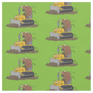 Funny Bulldozer Driving Cartoon Stoff