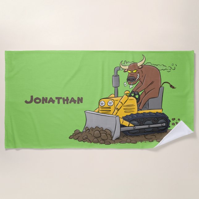Funny Bulldozer Driving Cartoon Strandtuch (Vorderseite)
