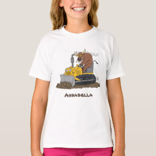 Funny Bulldozer Driving Cartoon T-Shirt