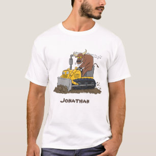 Funny Bulldozer Driving Cartoon T-Shirt