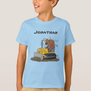 Funny Bulldozer Driving Cartoon T-Shirt
