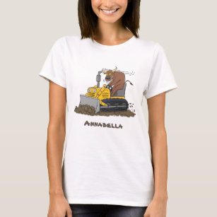 Funny Bulldozer Driving Cartoon T-Shirt