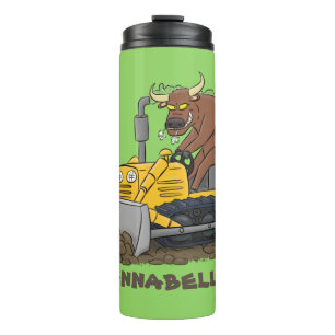 Funny Bulldozer Driving Cartoon Thermosbecher