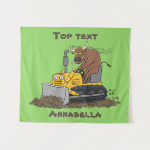 Funny Bulldozer Driving Cartoon Wandteppich