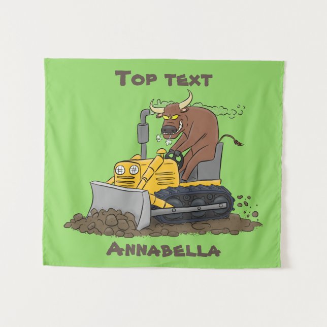 Funny Bulldozer Driving Cartoon Wandteppich (Vorderseite (Horizontal))