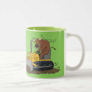 Funny Bulldozer Driving Cartoon Zweifarbige Tasse