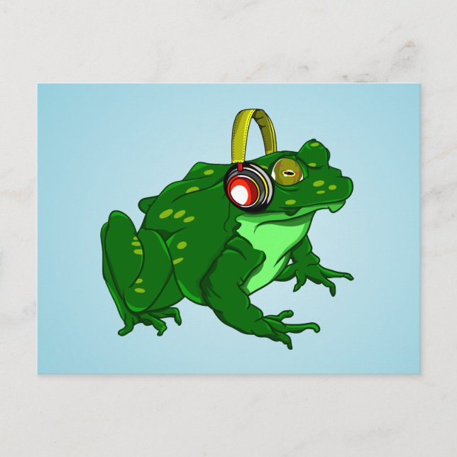 Funny Bullfrog mit Kopfhörern Postkarte (Vorderseite)