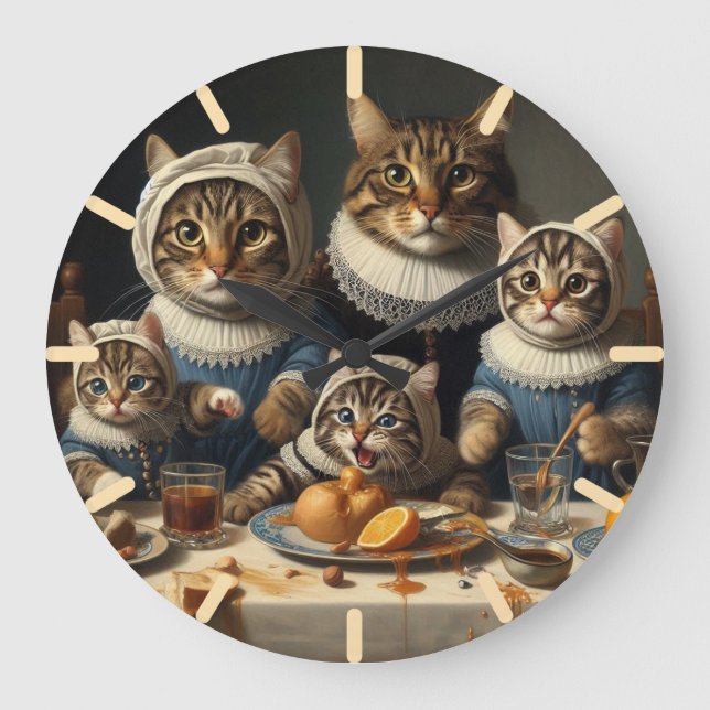 Funny Bunch Cats Wall Clock Große Wanduhr (Vorderseite)