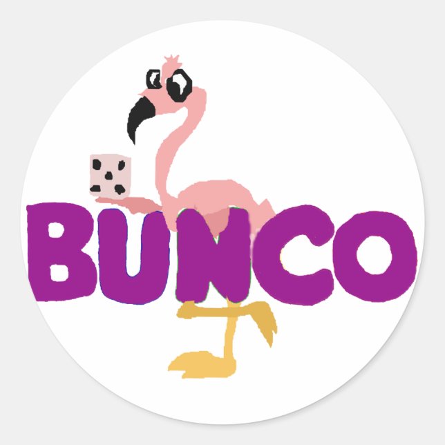 Funny Bunco Dice Game und Pink Flamingo Runder Aufkleber (Vorderseite)