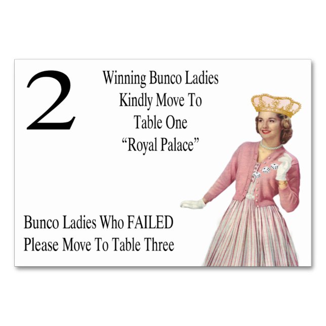 Funny Bunco Move to Table Cards Queen #2 Tischnummer (Rückseite)