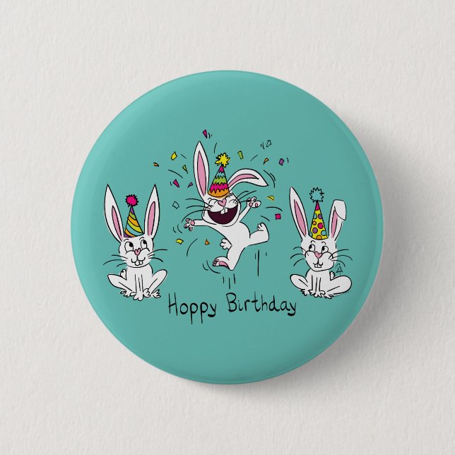Funny Bunny Birthday Kids Button (Vorderseite)