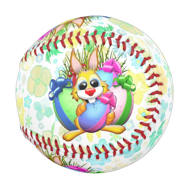 Funny Bunny biting an Easter Egg Baseball (Vorne Rechts)