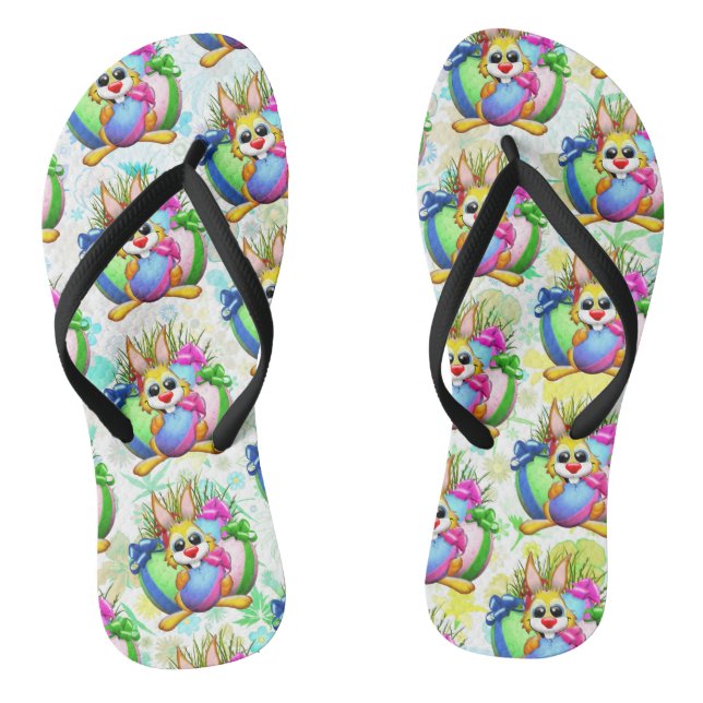 Funny Bunny biting an Easter Egg Flip Flops (Fußbett)