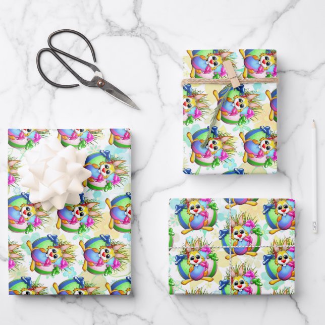 Funny Bunny biting an Easter Egg Geschenkpapier Set (Vorderseite)