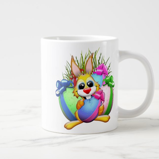Funny Bunny biting an Easter Egg Jumbo-Tasse (Rechts)
