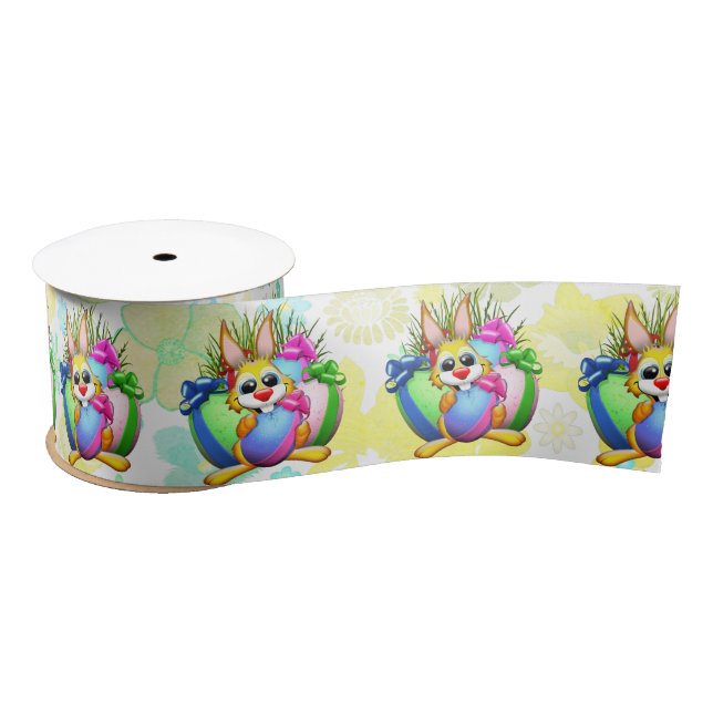 Funny Bunny biting an Easter Egg Satinband (Spule)
