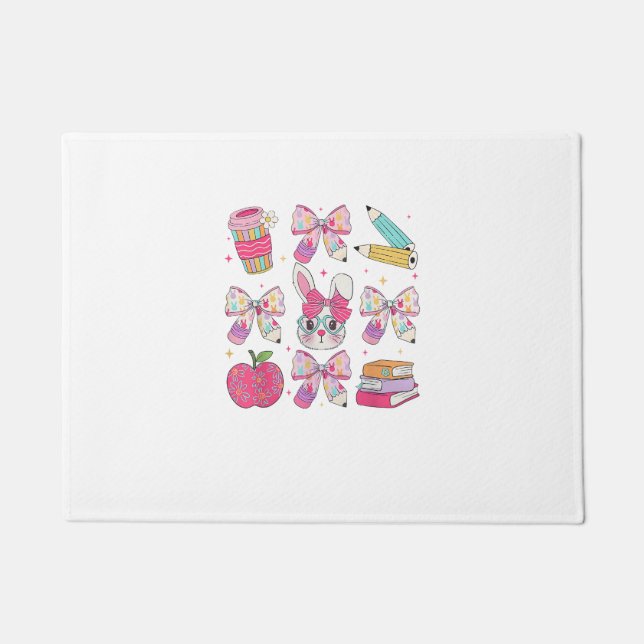 Funny Bunny Coquette Bow Rabbit Teacher Easter Ret Fußmatte (Vorderseite)