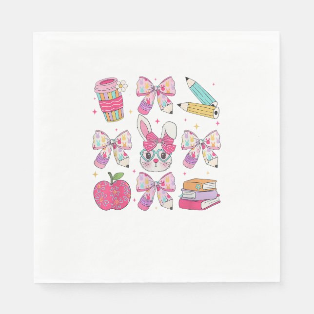 Funny Bunny Coquette Bow Rabbit Teacher Easter Ret Serviette (Vorderseite)