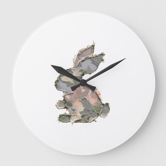 Funny Bunny Crochet Patchwork Camo Rabbit Happy Ea Große Wanduhr (Vorderseite)