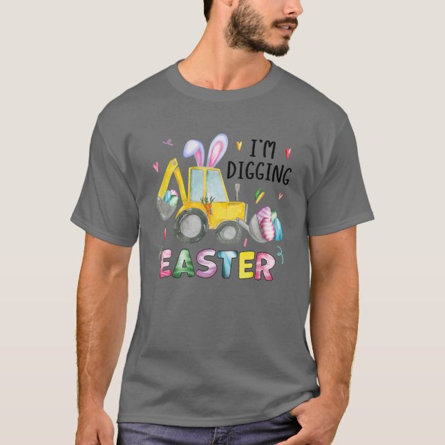 Funny Bunny Excavator Easter Egg Kid Boys Easter T-Shirt (Vorderseite)