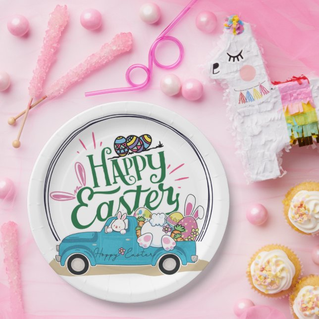 Funny Bunny Happy Easter Day Pappteller (Party)