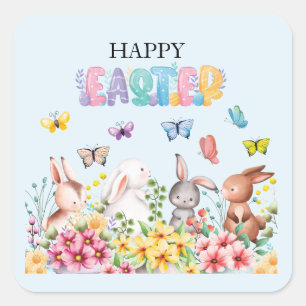 Funny Bunny Happy Easter Day Quadratischer Aufkleber