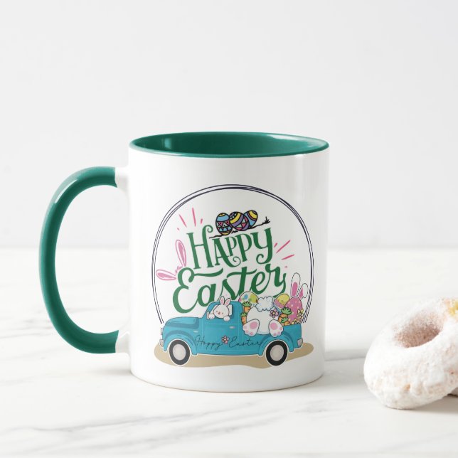 Funny Bunny Happy Easter Day Tasse (Mit Donut)