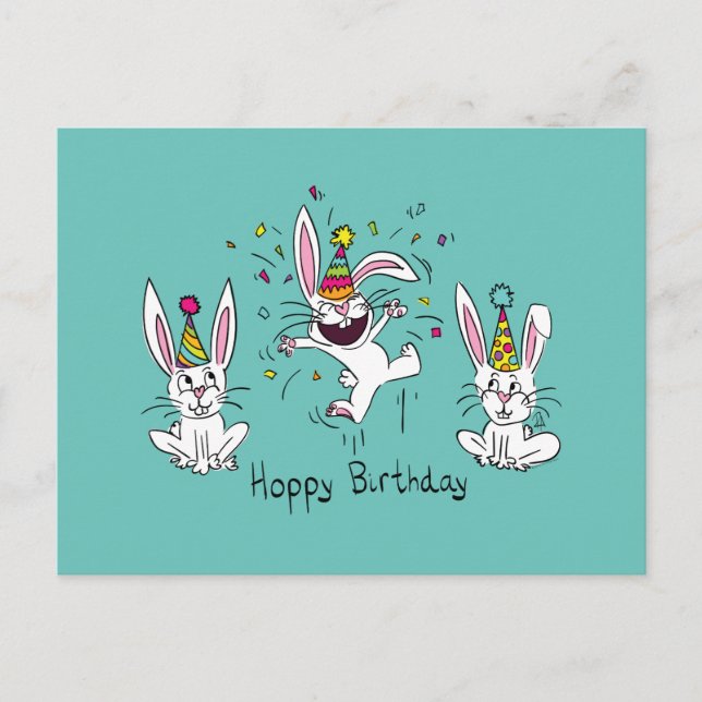 Funny Bunny Happy Geburtstag Niedlich Kids Rabbit Postkarte (Vorderseite)