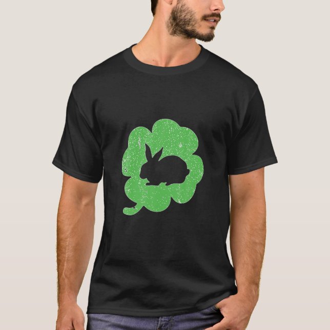 Funny Bunny Kleeblatt Silhouette St. Patrick's Day T-Shirt (Vorderseite)