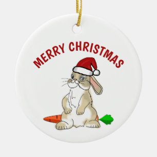 Funny Bunny Merry Christmas Keramik Ornament
