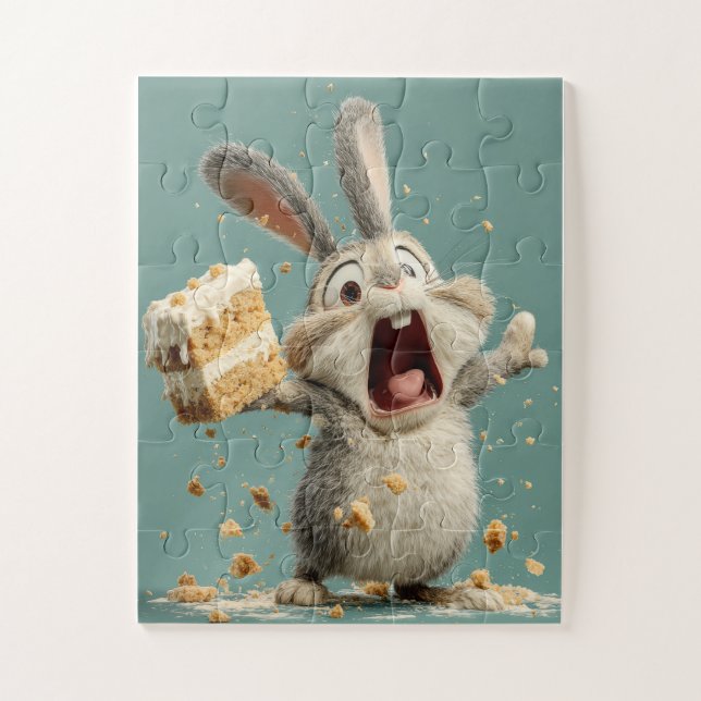 Funny Bunny mit Cake Jigsaw Puzzle (Vertikal)
