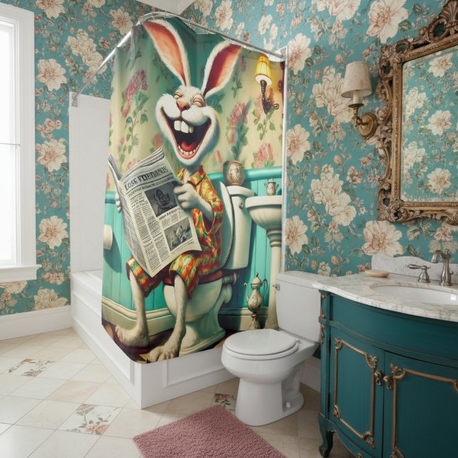 Funny Bunny on Toilet Bad Art Duschvorhang (Von Creator hochgeladen)