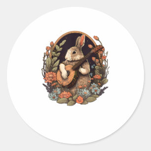 Funny Bunny Playing Banjo Gitarre Musik Rabbit Hap Runder Aufkleber