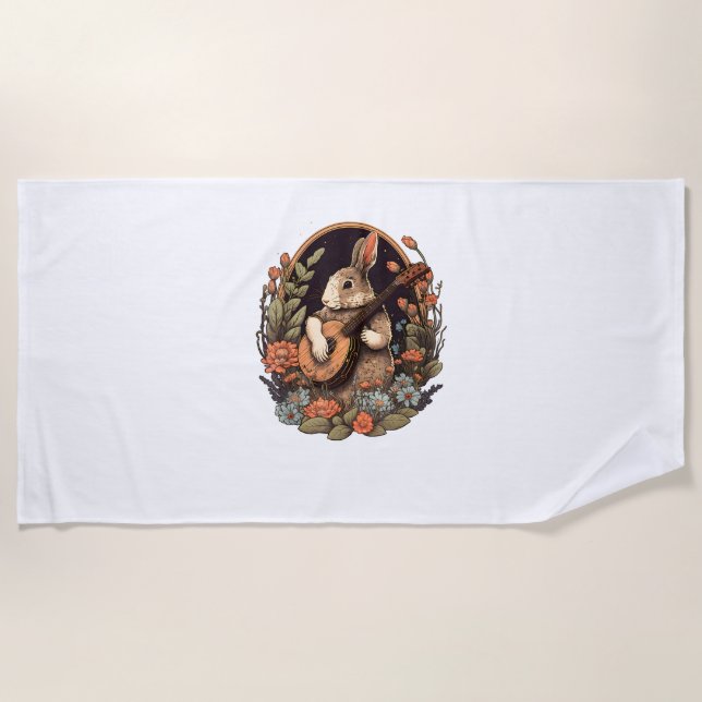 Funny Bunny Playing Banjo Gitarre Musik Rabbit Hap Strandtuch (Vorderseite)