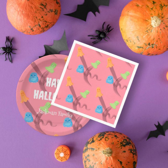 Funny bunt Geister in Rosa, Halloween-Party Serviette (Funny colorful ghosts in pink, Halloween party Napkins
)