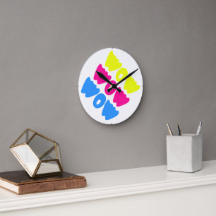 Funny bunt WOW Sprichwort Simple Pink Blue Gelb Runde Wanduhr