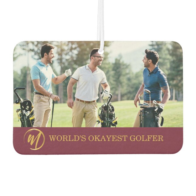 Funny Burgundy Monogram Golf Foto Autolufterfrischer (Vorderseite)