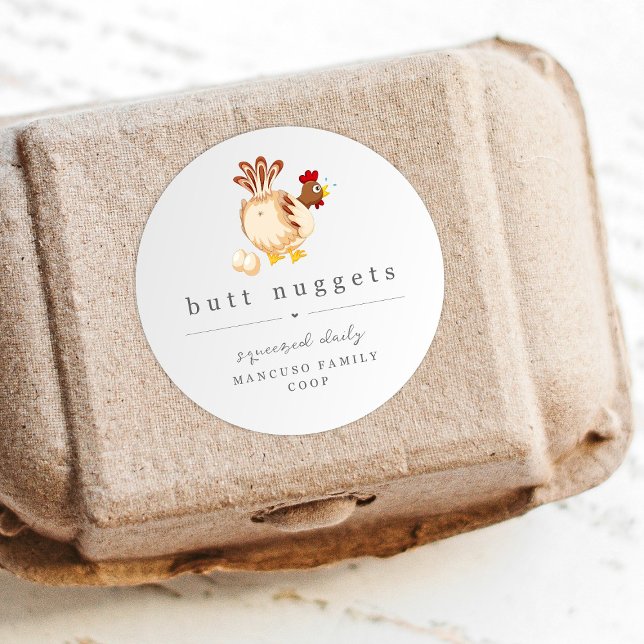 Funny Butt Nugget Farm Coop Egg Carton Label Runder Aufkleber (Von Creator hochgeladen)