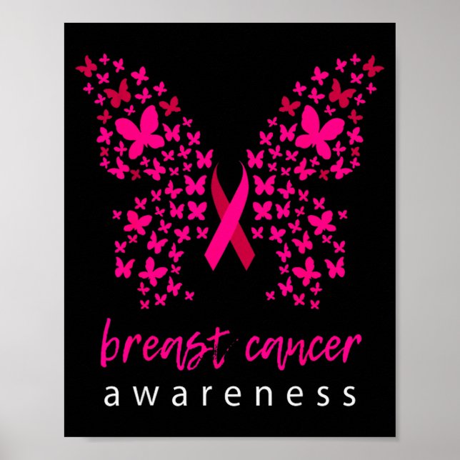 Funny Butterfly Breast Cancer Awareness Ribbon  Poster (Vorne)