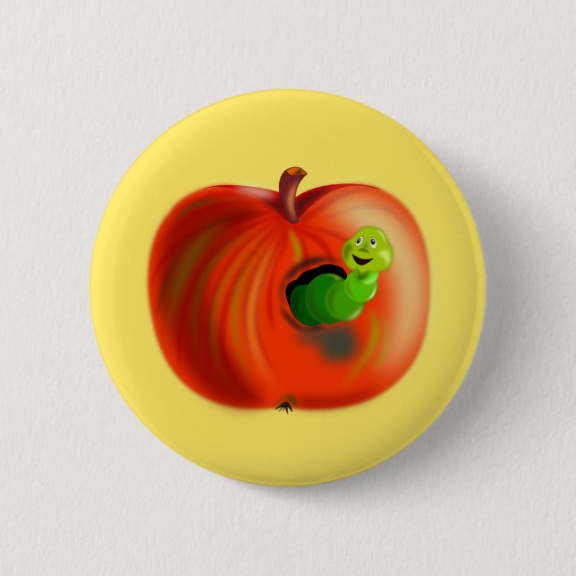 Funny Button Happy Apple Worm (Vorderseite)