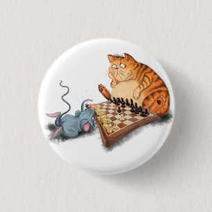 Funny Button mit Cat and Mouse Playing Schach