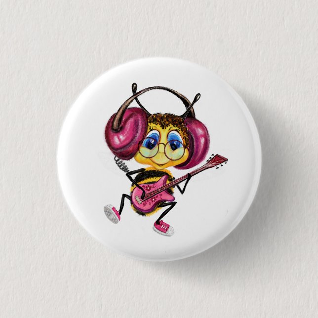 Funny Button mit Guitar Player Bee (Vorderseite)