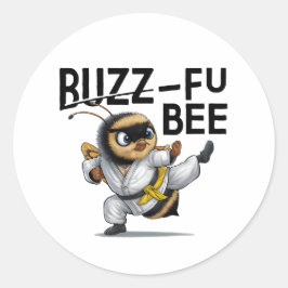 Funny Buzz-Fu Bee Martial Arts Runder Aufkleber