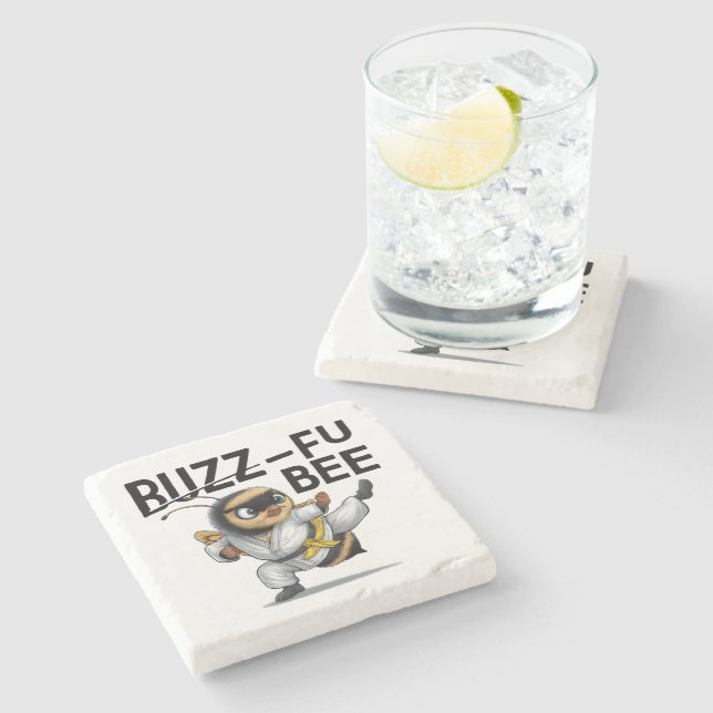 Funny Buzz-Fu Bee Martial Arts Steinuntersetzer (Seitenansicht)