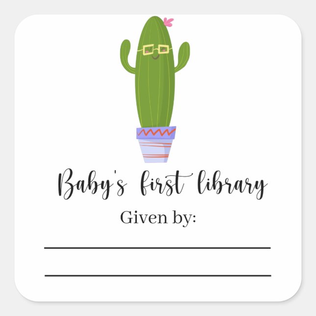 Funny cactus - Baby Shower Buchzeichen Quadratischer Aufkleber (Vorderseite)